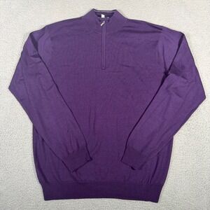 Peter Millar Sweater Mens Large Purple Autumn Crest 1/4 Zip Pullover Wool Blend